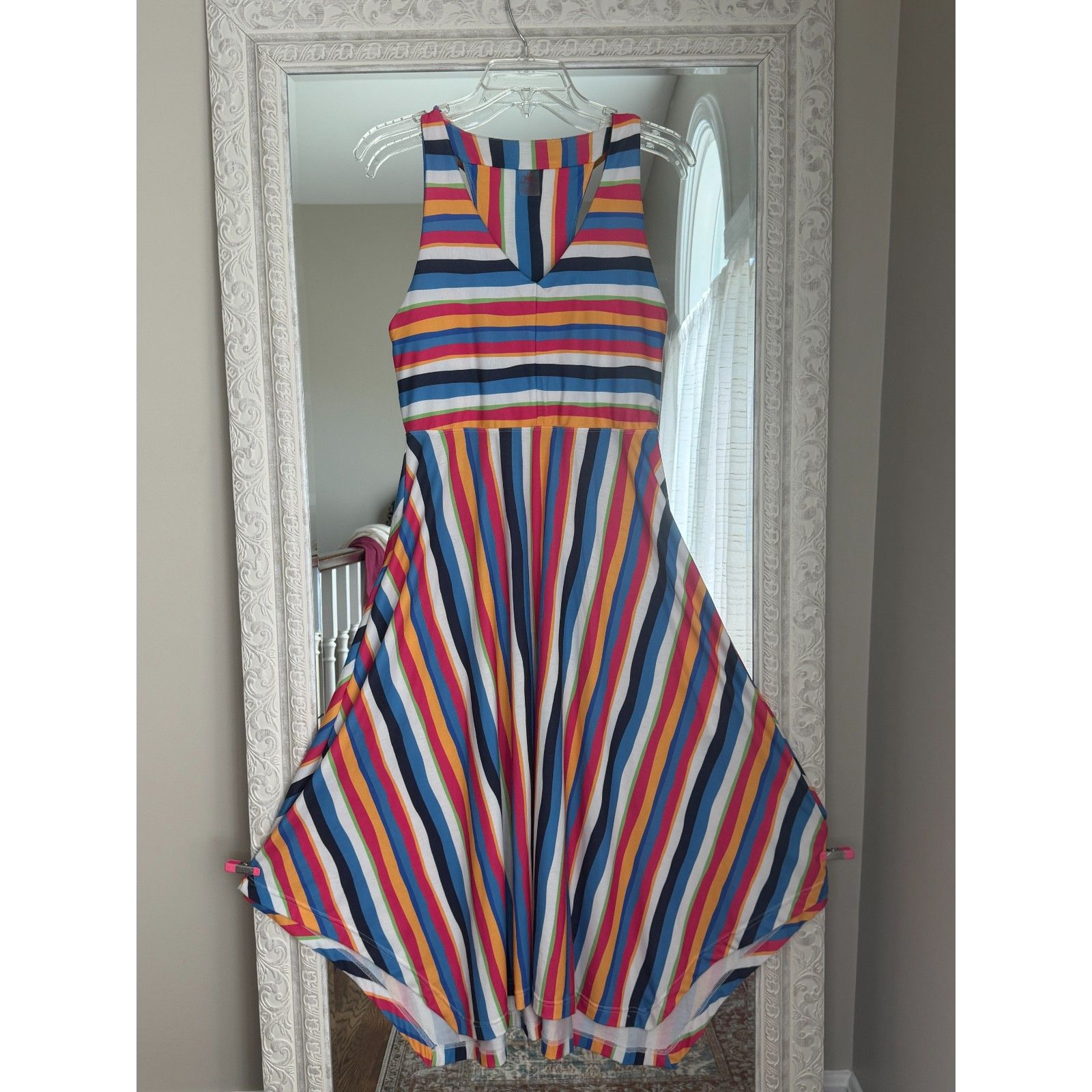 Krimson Klover Rainbow Stripe Midi Dress, Fit Flare, Travel, Stretch, Large